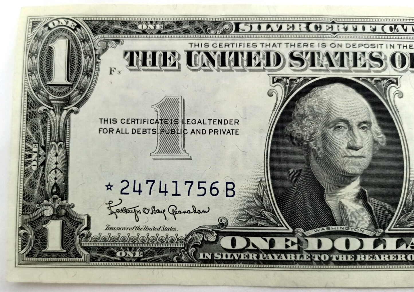 1957-B $1 One Dollar Bill Silver Certificate Star Note *24741756B Crisp