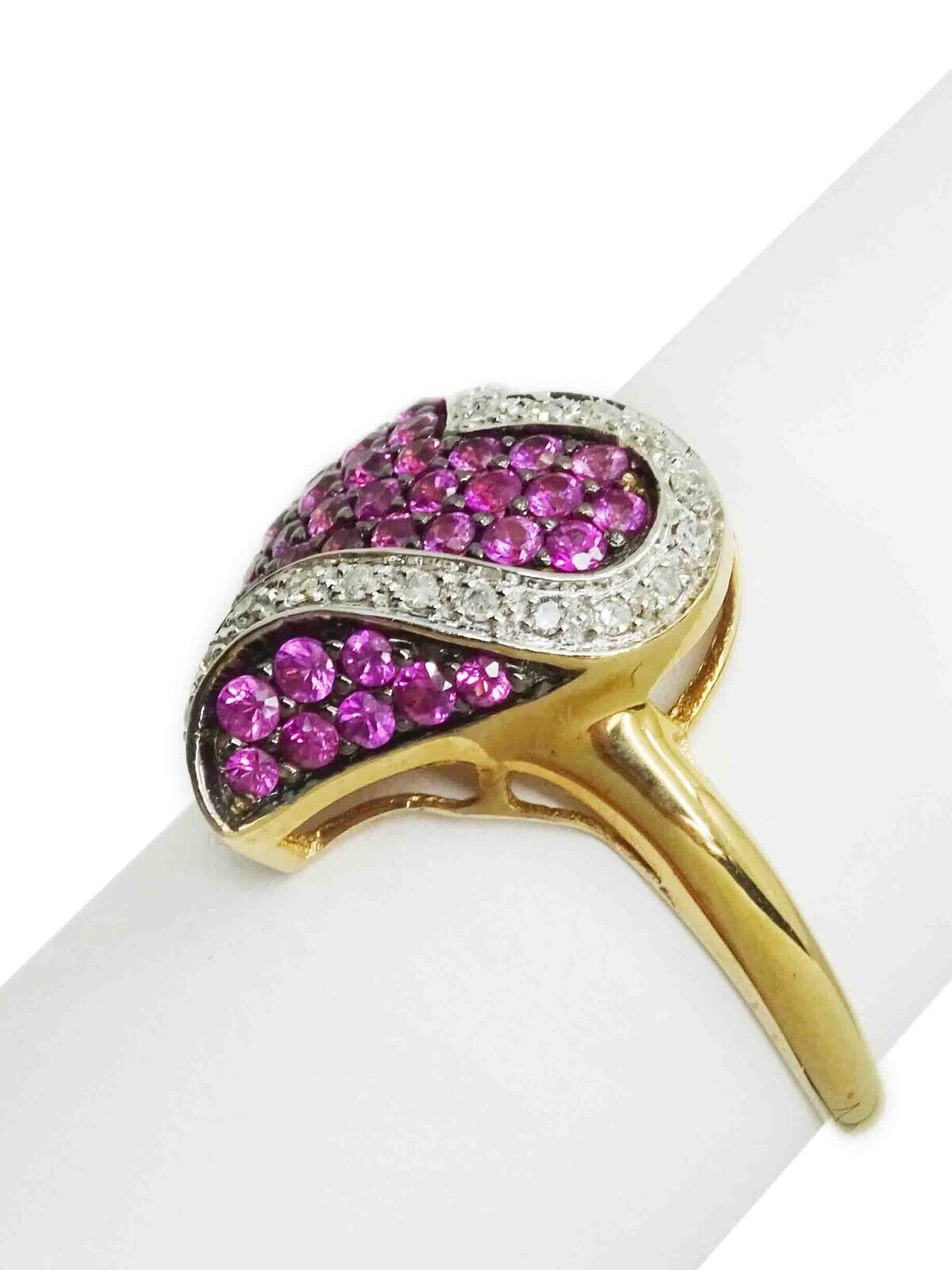 1.57ct tw Lab Created Ruby & Natural Diamond Heart Pave Ring Size 9.75 10k Gold