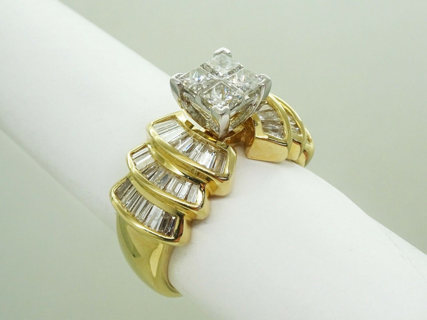 2ct tw Natural Princess & Baguette Diamond Wedding Ring 14k Gold Size 9