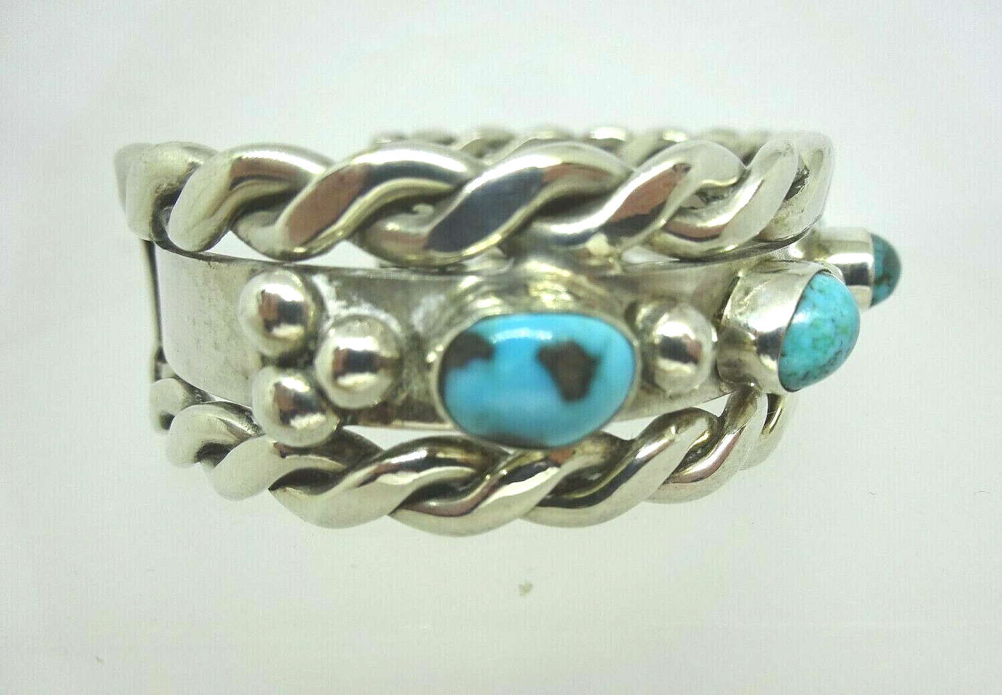 Navajo Native American Turquoise Sterling Silver Braid Cuff Bracelet