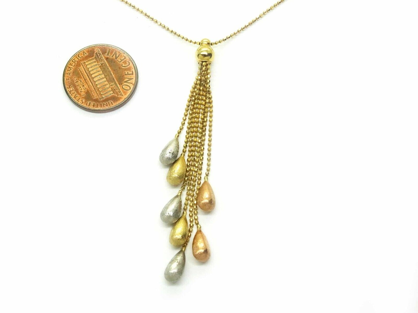 Dia-Cut Teardrop Dangle Design Lariat Necklace 14k Tricolor Gold