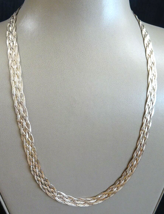 Sparkling 9mm Beautiful Italian Triple Weave Sterling Silver 925 Necklace, 24"