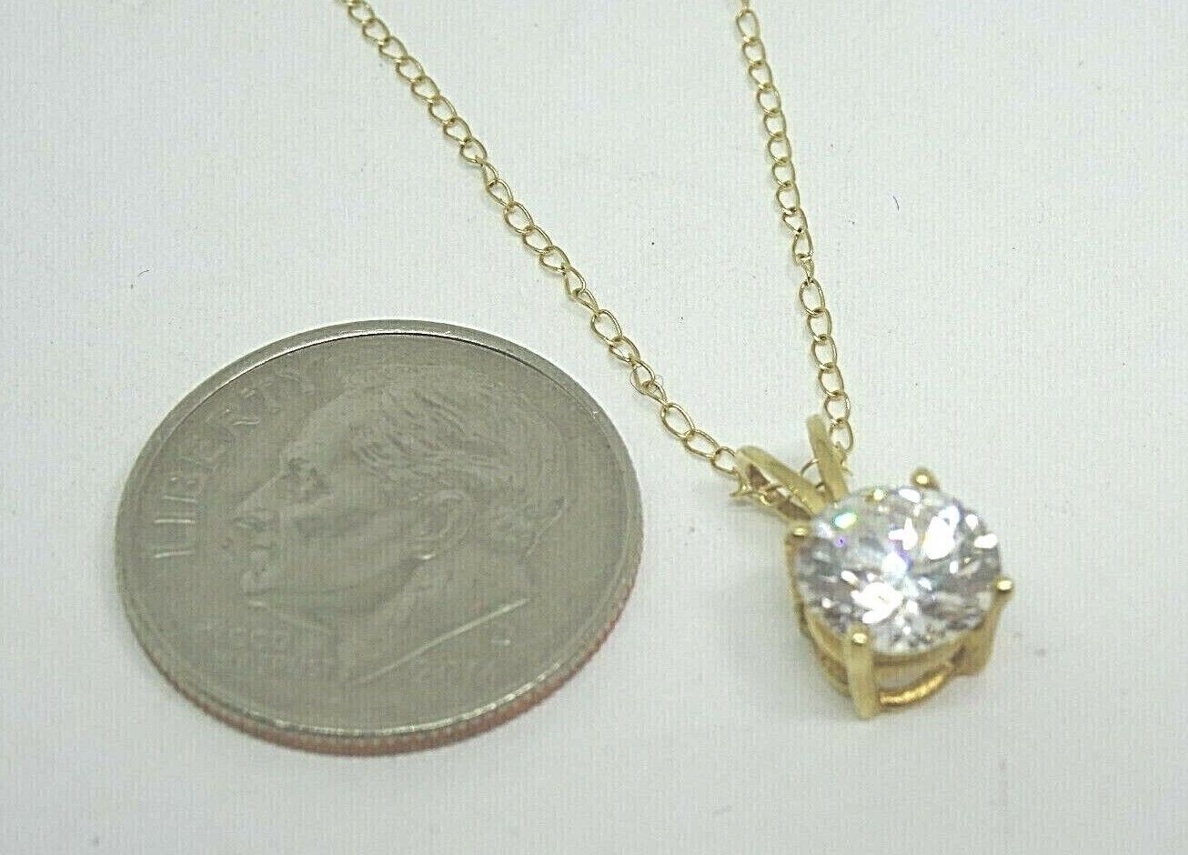 14K Yellow Gold & Solitaire CZ Necklace 16'' Chain