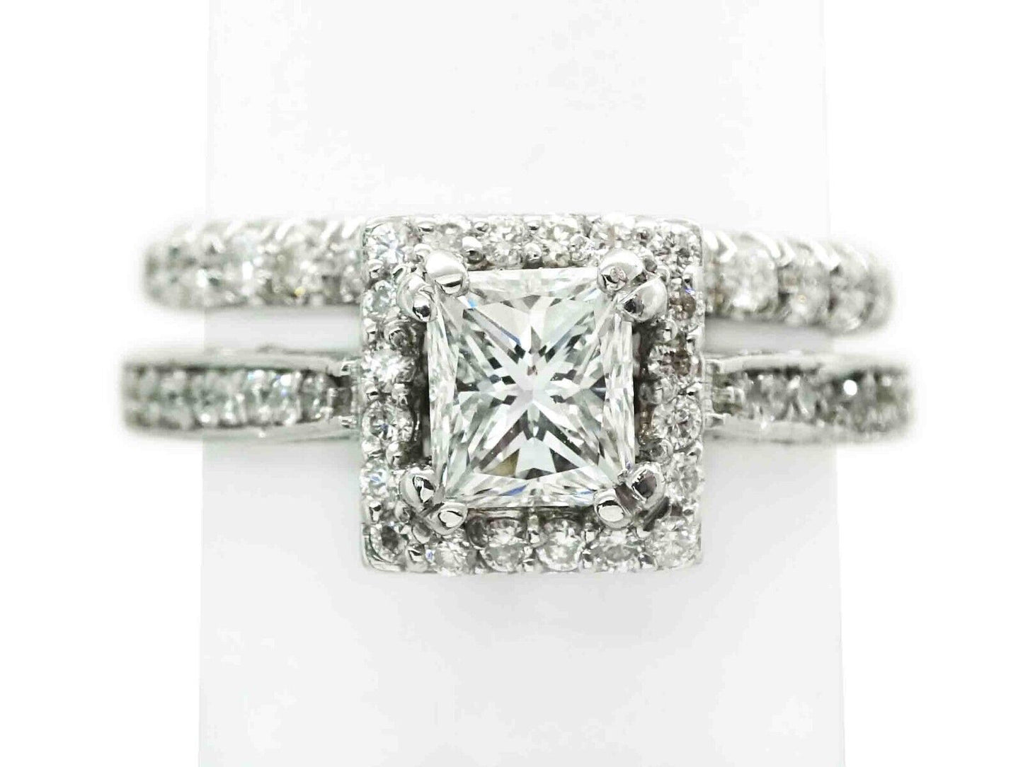 1.71ct tw Princess Diamond Engagement Wedding Set 18k White Gold Size 5