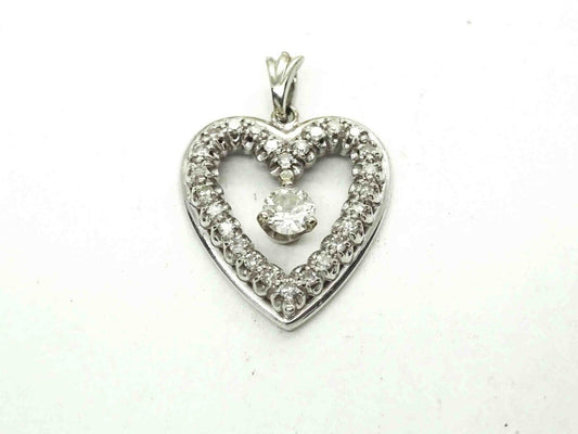 0.85ct tw Natural Diamond Open Heart Pendant 14k White Gold 2.9 Grams