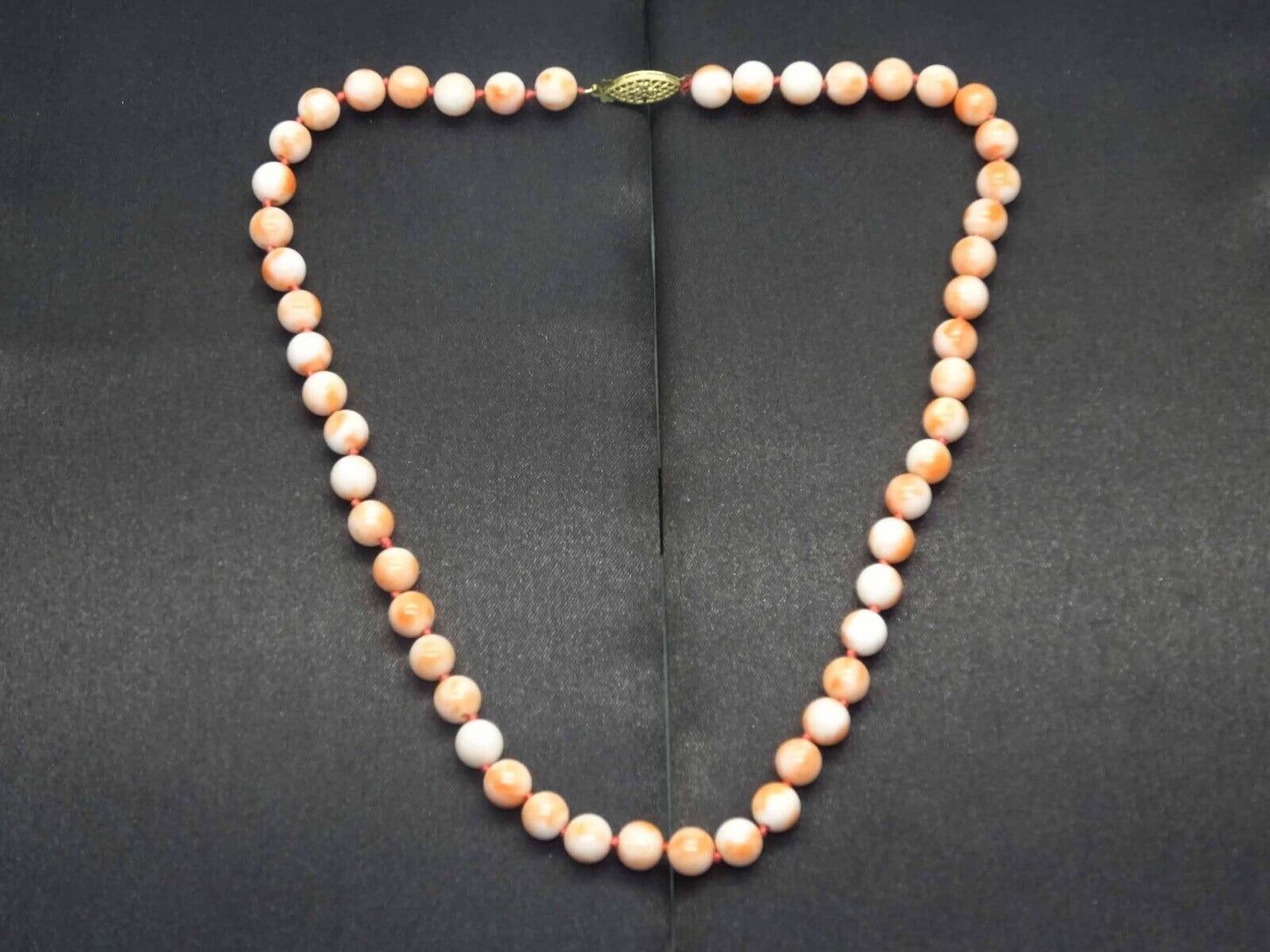 Estate 7.5mm Coral Bead Necklace 14k Gold Filigree Clasp 17" 31g