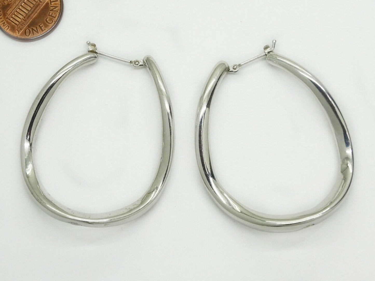 Big Wavy 14k White Gold Hoop Earrings