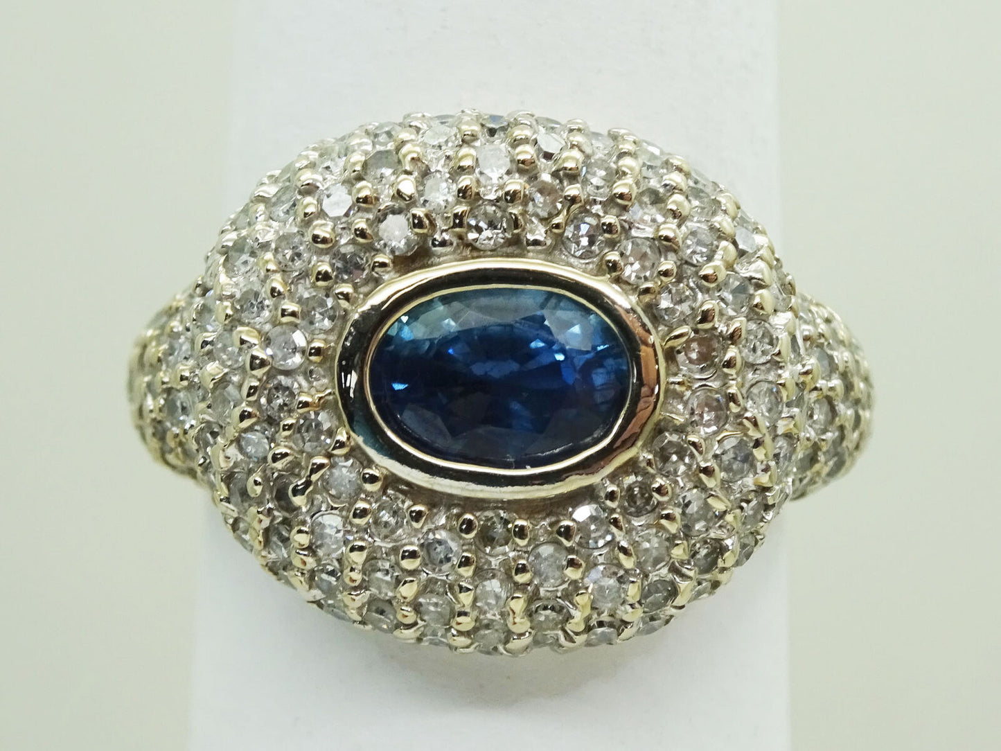 Natural Heated Sapphire & Earth Mined Diamond Pave Ring 14k White Gold Size 7