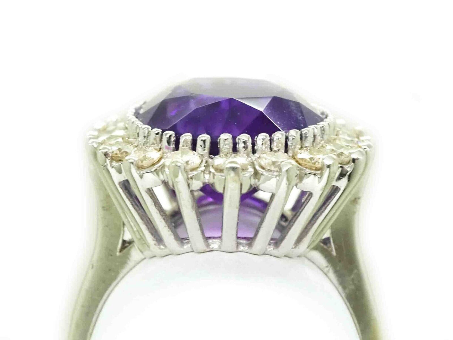 7.16ct tw Natural Amethyst & Diamond Halo Filigree Ring 14k White Gold Size 7