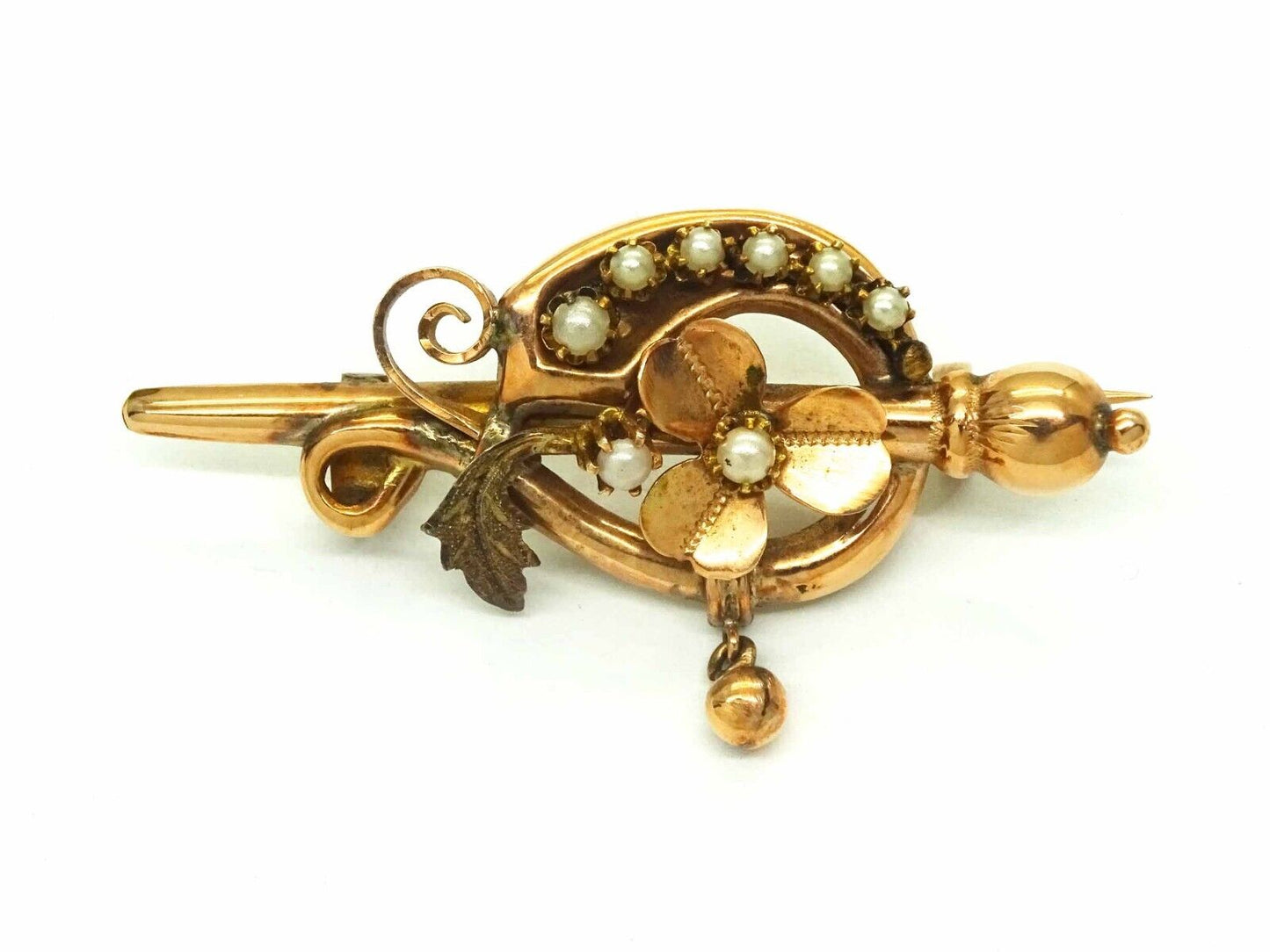 Estate Antique Seed Pearl Rose Gold Brooch Pin