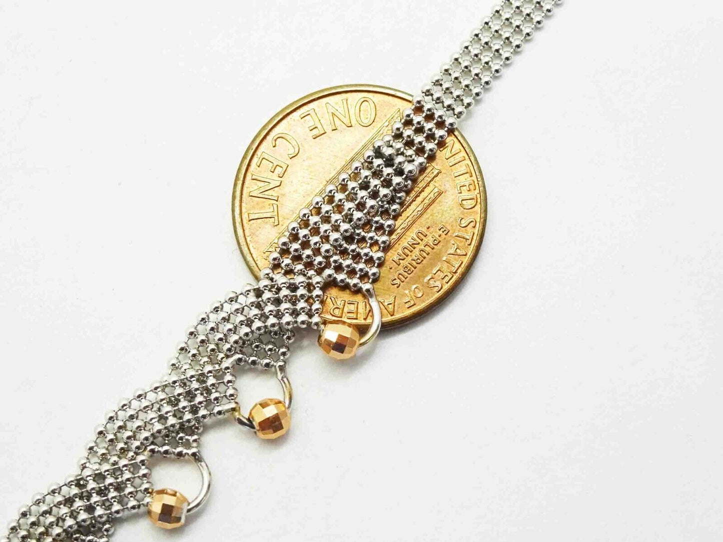 Italian Two-Tone Open Mesh Globe Dangle Collar Necklace 14k Rose & White Gold