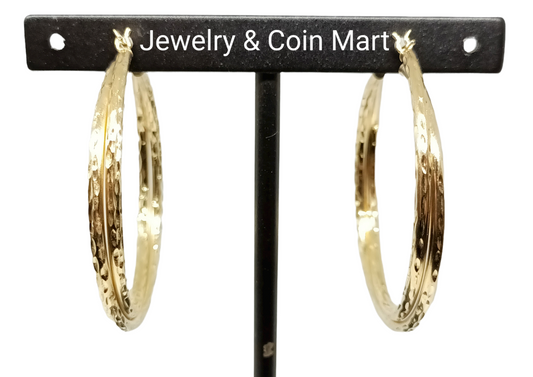 4mm Wide Dia-Cut Finish Double Hoop Earrings 14k Gold 1.75'' Diameter 4.4 Grams