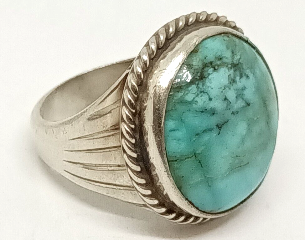 Southwestern Turquoise Sterling Silver Ring Size 9.5, 11.9 grams