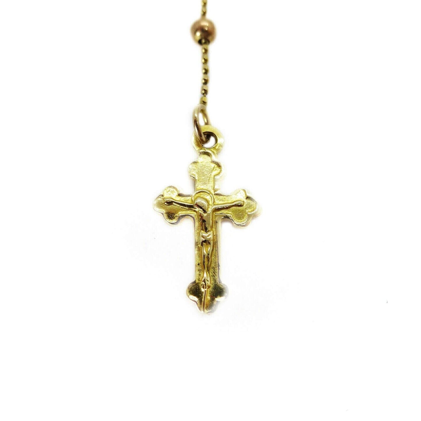 14k Tricolor Gold Rosary Necklace, Bead Stations, Emblem, Crucifix