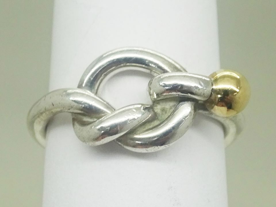 Tiffany & Co Love Knot 18k Gold & Sterling Silver Ring Size 4.5