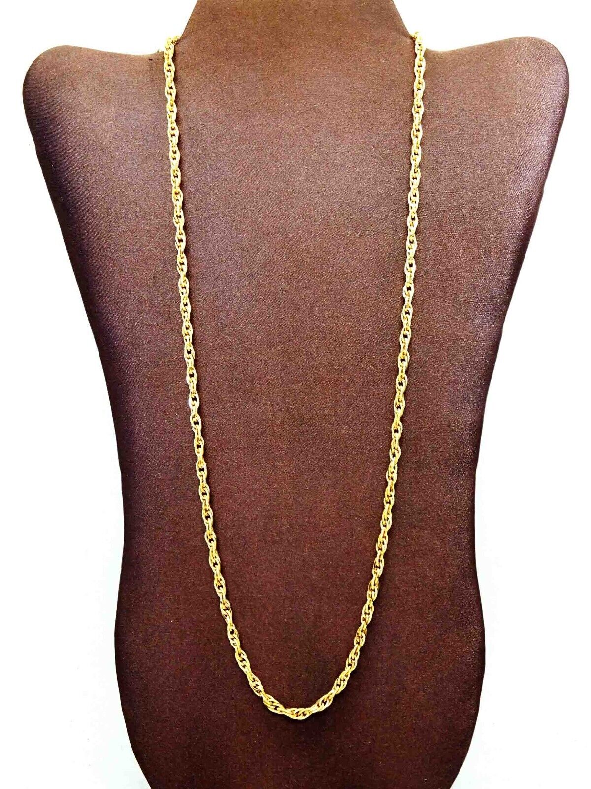 3-4mm Wide Rope Chain Necklace 18k Gold 28" Long 18.4 Grams