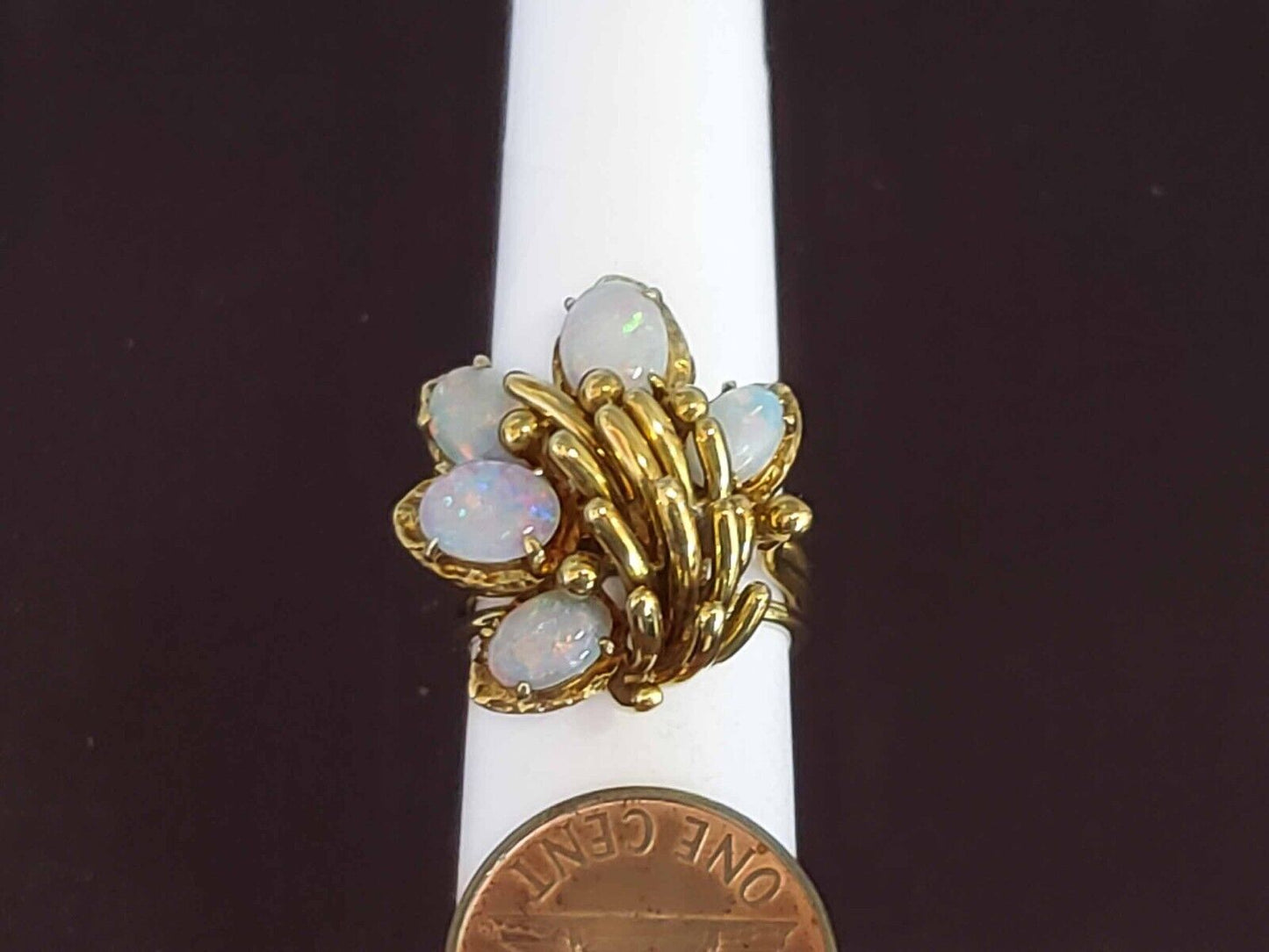 3.50ct tw Fire Opal Oval Floral Design Cocktail Ring 18k Gold Size 5.25