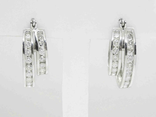 2ct tw Natural Diamond Double Hoop Earrings 14k White Gold