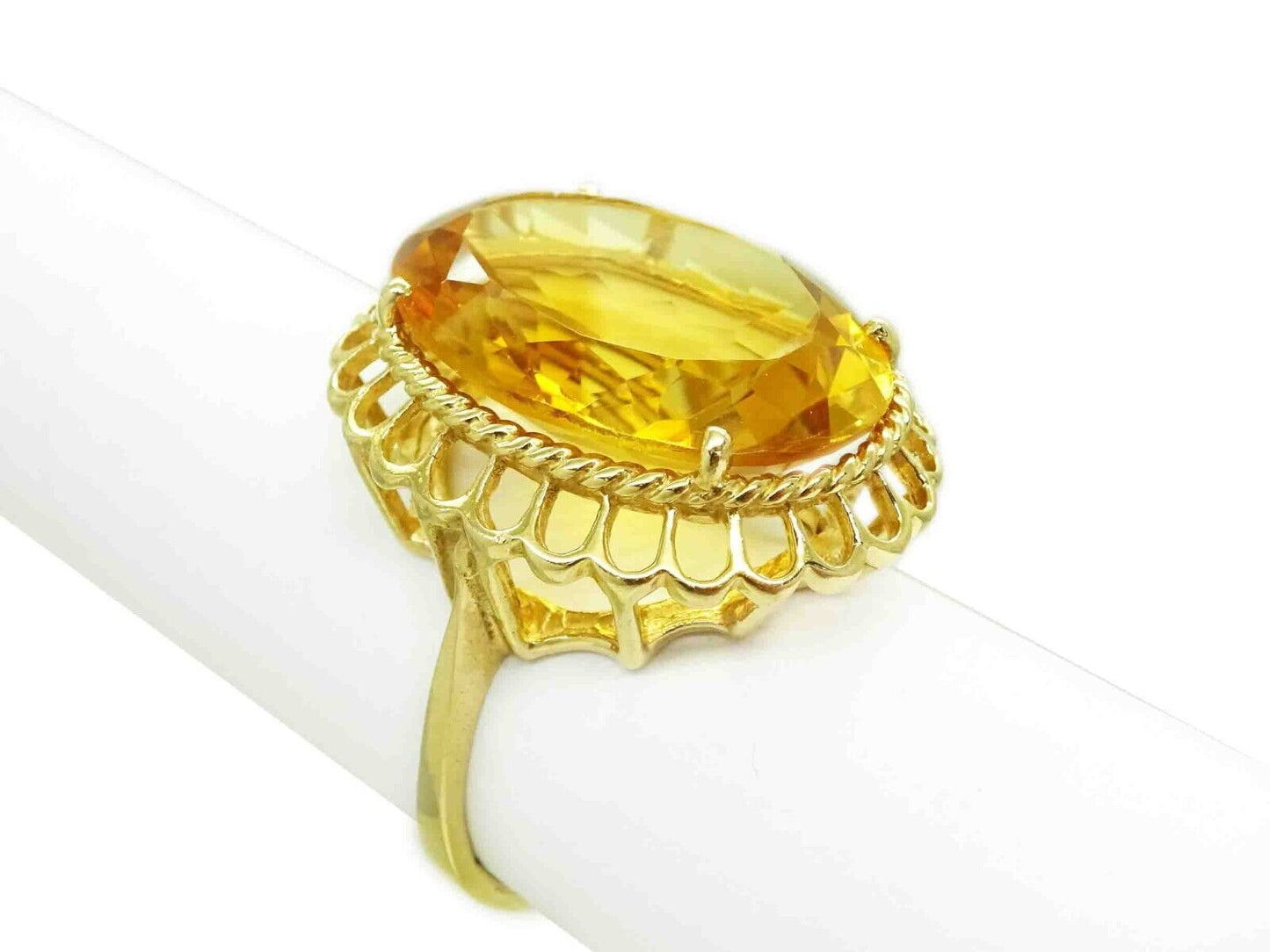 12.83ct Faceted Oval Natural Citrine Quartz Filigree Ring 14k Gold Size 8