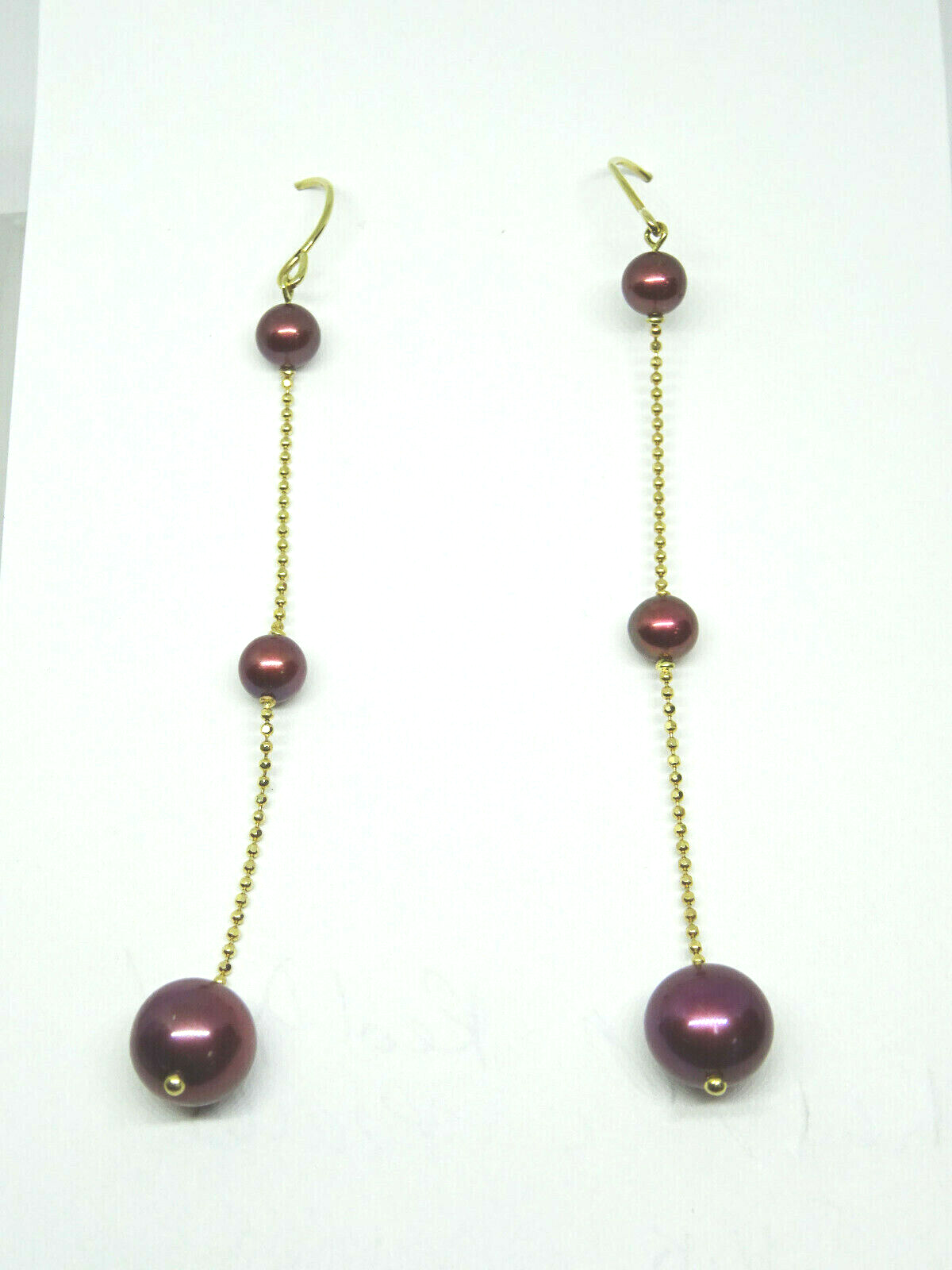 Red Dyed Pearl Dangle Earrings 10K Gold 3" Long