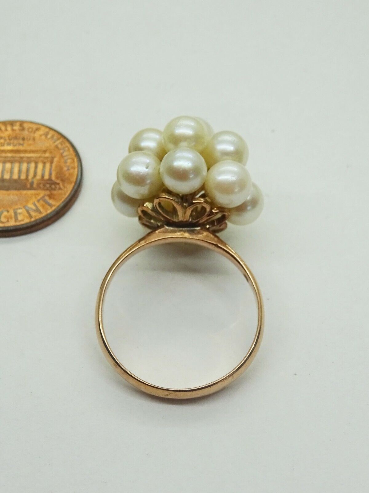 Estate Cluster Akoya Pearl Earrings & Ring Set 14k Gold Size 7