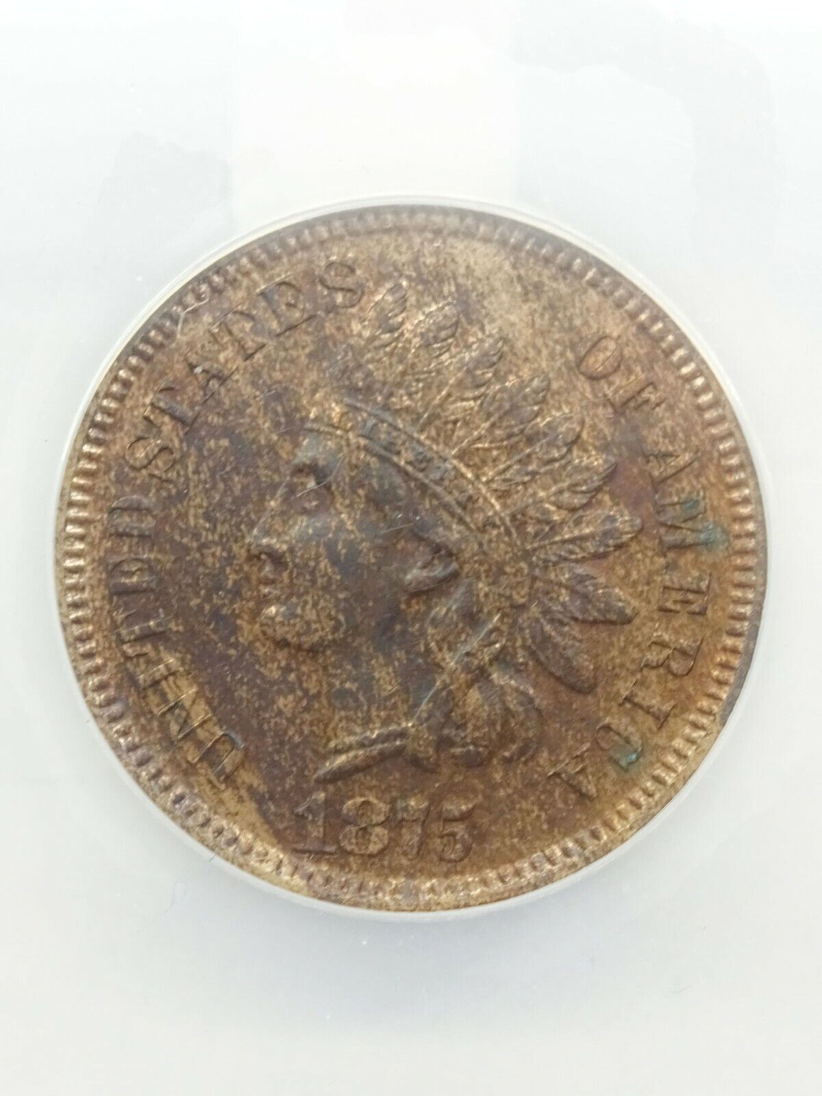 1875 Indian Head Cent ANACS MS 60 Corroded Recolored