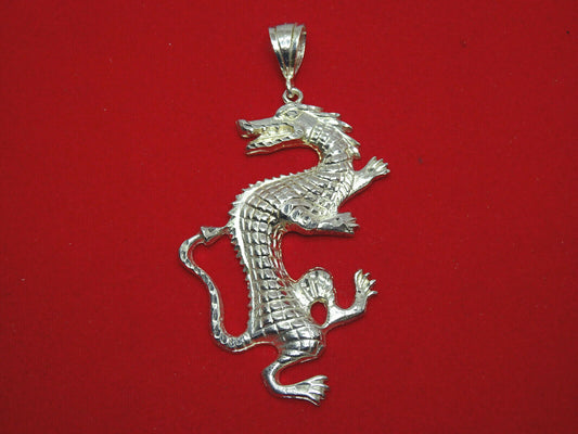 Large Dia-Cut Dragon Statement Pendant 925 Sterling Silver 37 Grams