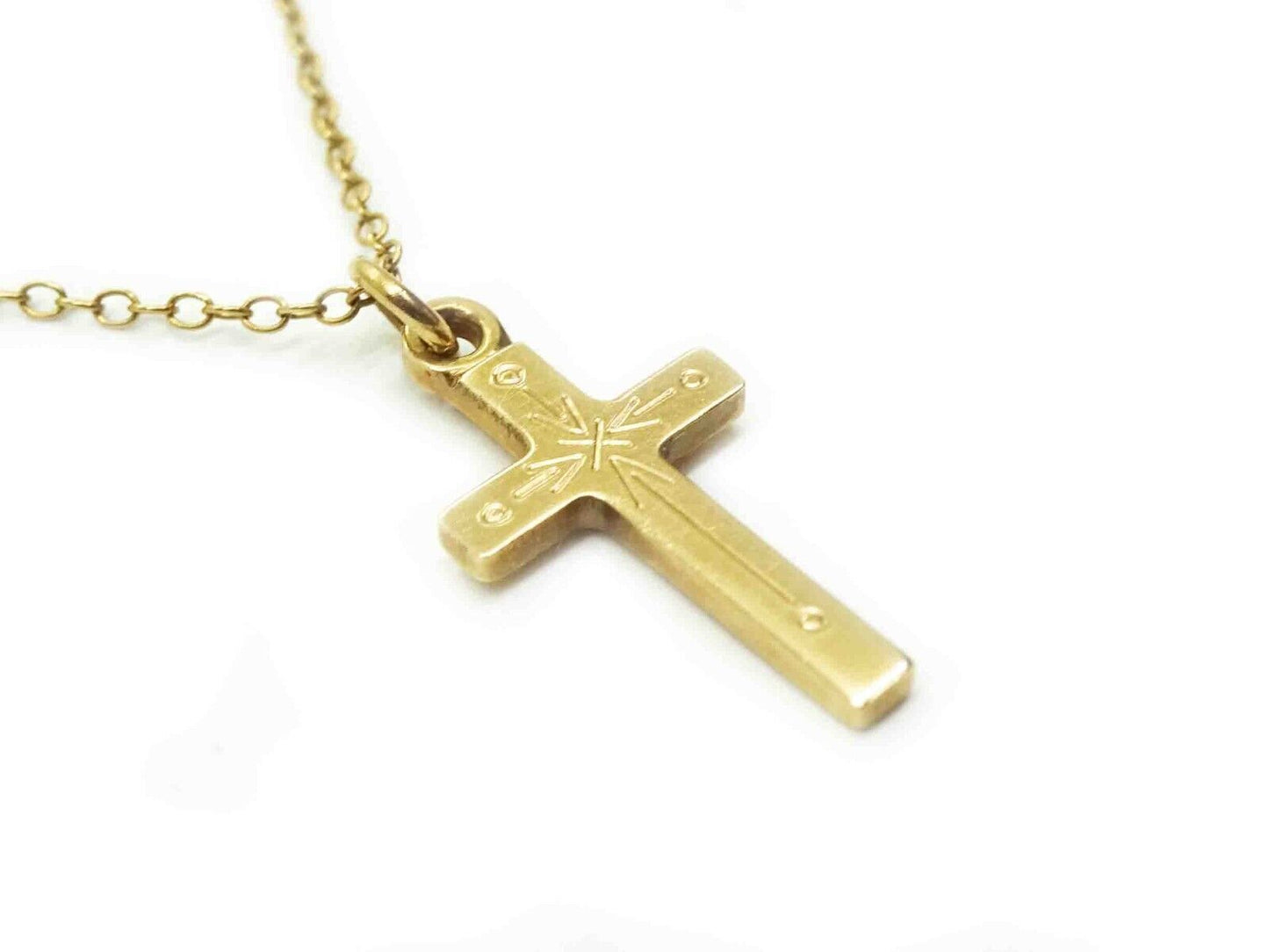 B.A. Ballou Signed Cross Charm Pendant Chain Necklace 14k Gold