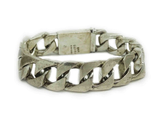 Men's 14.5mm Taxco Mexico Square Curb Link Bracelet Sterling Silver 8" 85 Grams