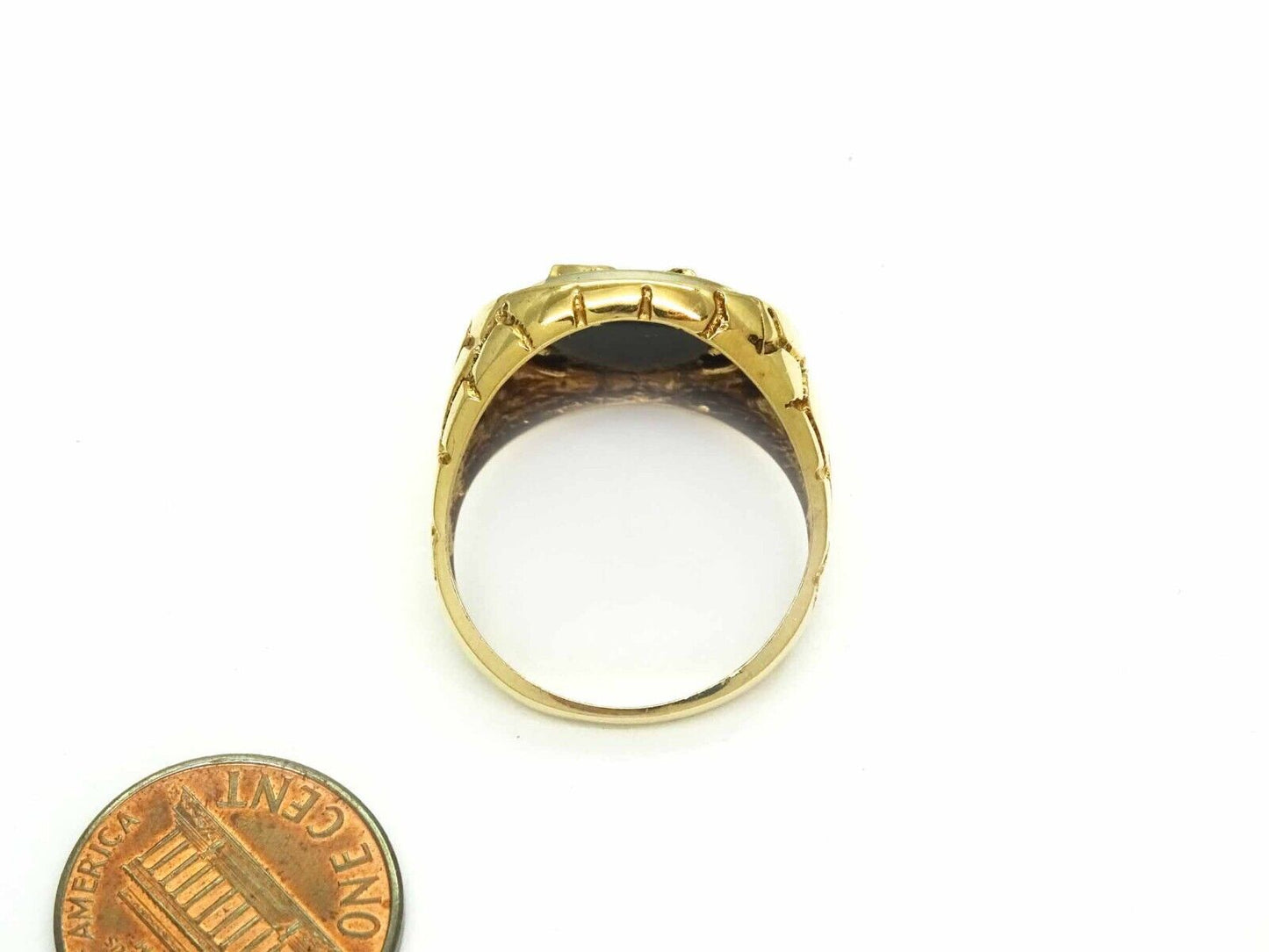 Men's Natural Diamond Halo & Black Onyx Eagle Ring 10k Gold Size 10