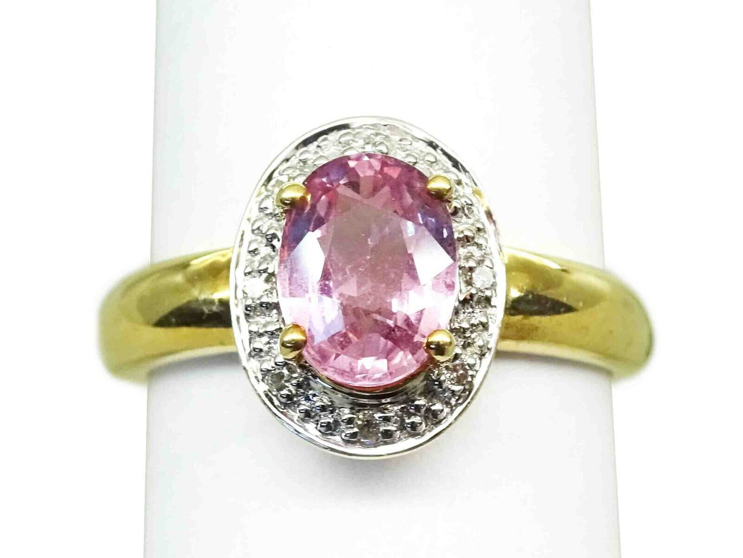 0.95ct tw Natural Morganite & Diamond Halo Ring 14k Gold Size 6.5