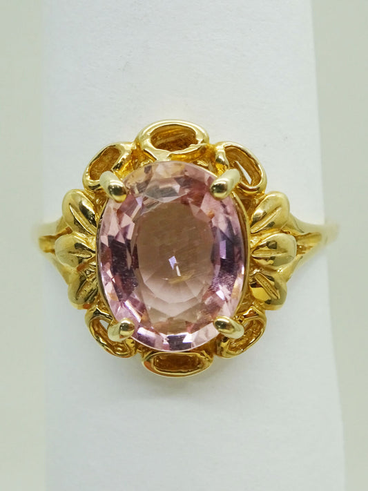 3.5ct Natural Pink Tourmaline Flower Filigree Ring 14k Gold Size 10