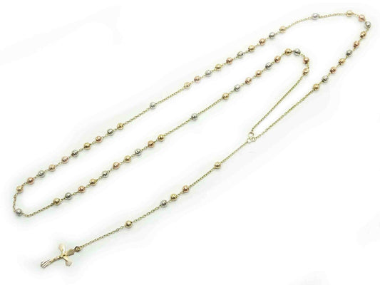 Tricolor Rosary Chain Necklace 14k Gold 12.1 Grams