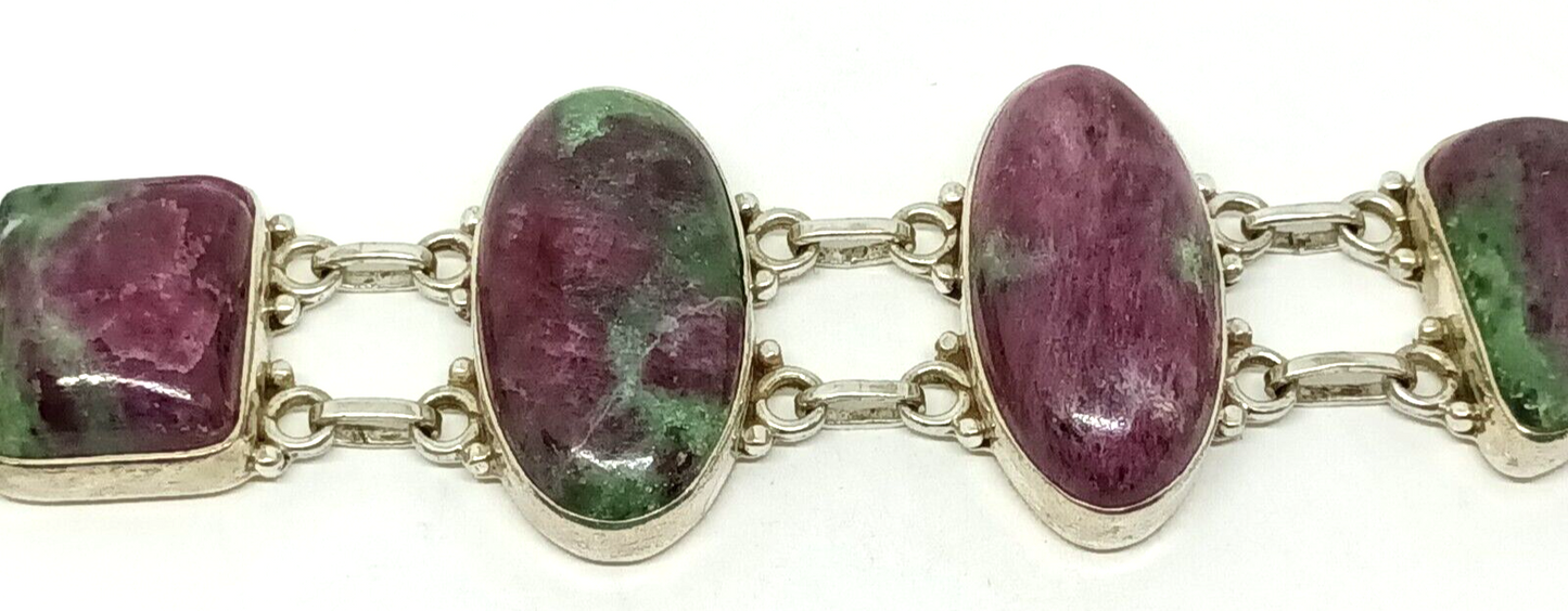 Natural Ruby in Zoisite & Sterling Silver Bracelet 8''