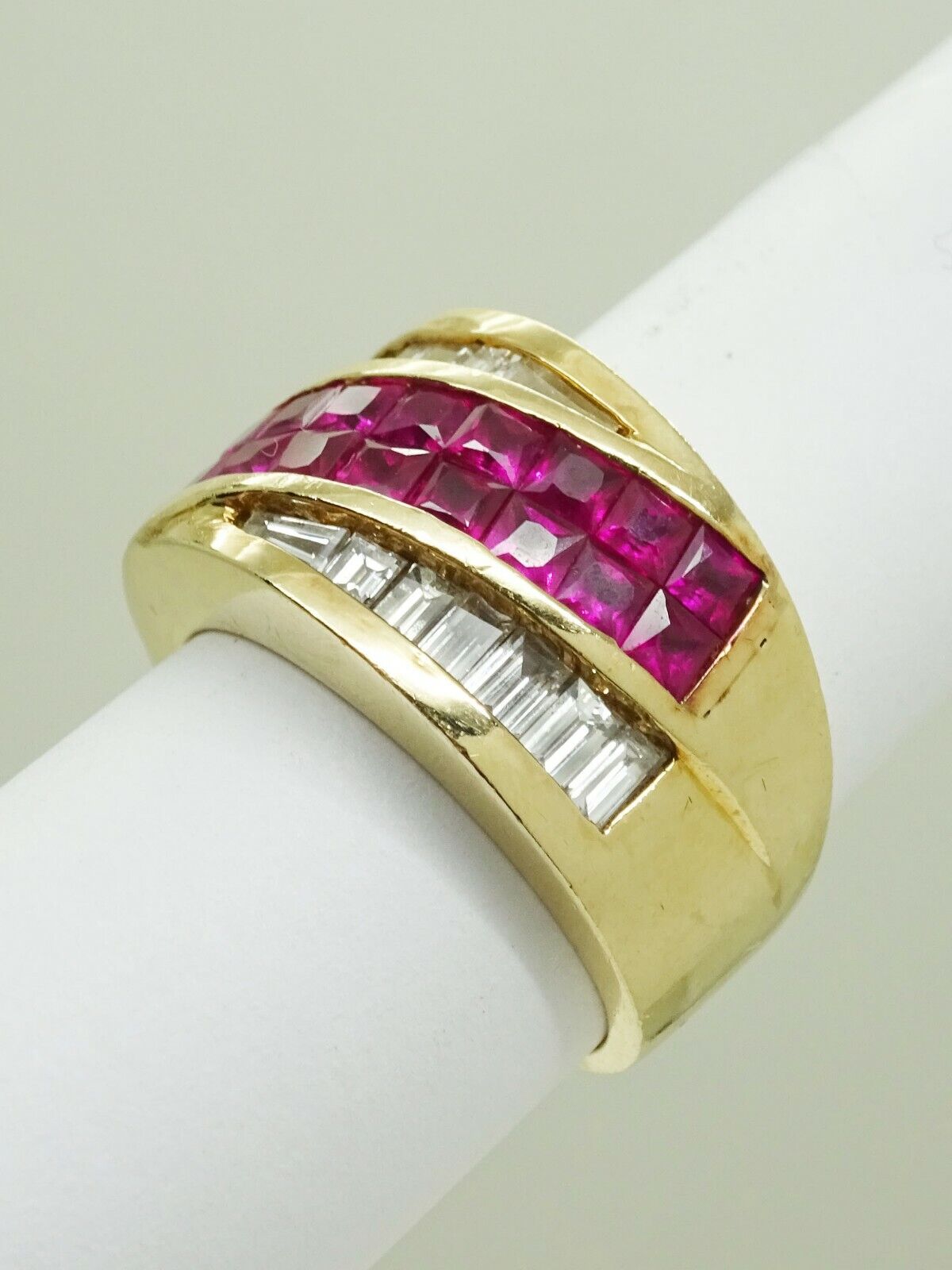 2.6ct tw Natural Square Ruby & Earth Mined Diamond Wide Band Ring 14k Gold Sz 7