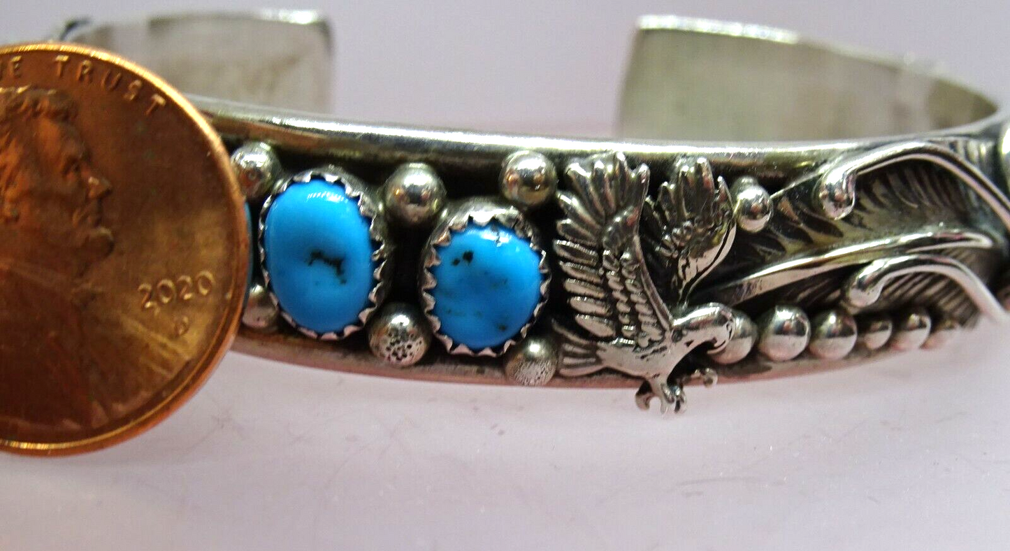 Stanley Bain Navajo Sterling Silver Turquoise Cuff Bracelet 30.2 grams