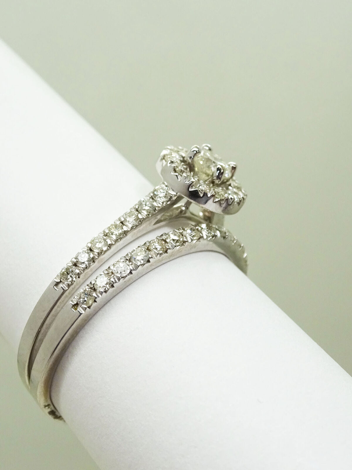 1.23ct tw Earth Mined Diamond Halo Engagement Set 14K White Gold Size 9.5