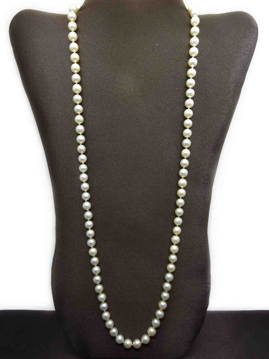 Vintage 8mm Saltwater Pearl Opera Length Necklace 30" Continuous Strand