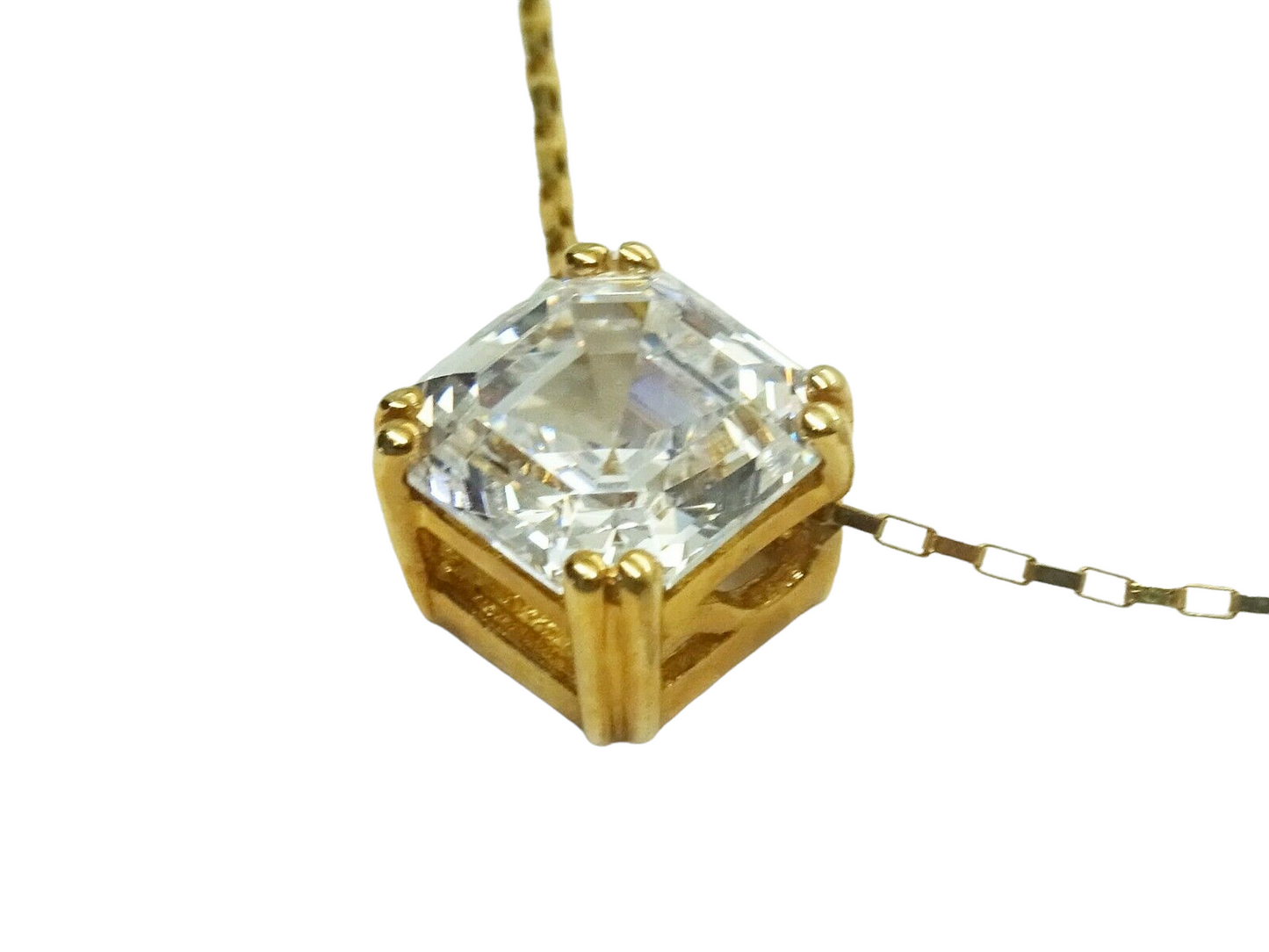 Emerald-Cut White CZ Pendant Box Chain Necklace & Earrings Set 14k Gold