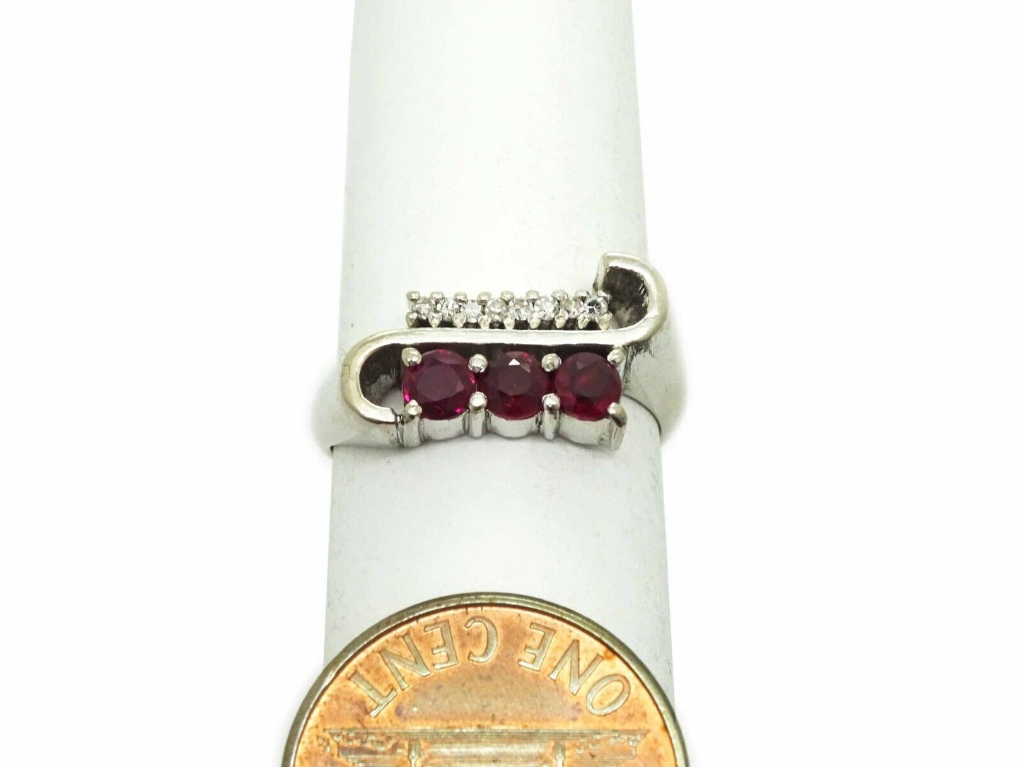 Antique Art Deco 0.55ct tw Natural Ruby & Diamond Ring 18k White Gold Size 5.75