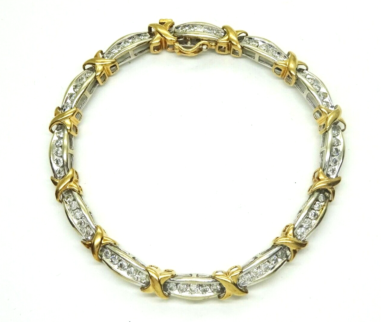 2.00ct tw Earth Mined Diamond "X" Tennis Bracelet 2-Tone 10k Gold