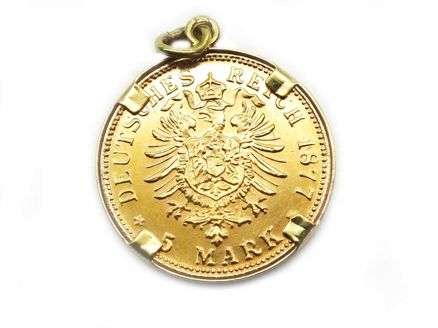 Gold 1877 Wilhelm Deutscher Kaiser Konig V. Preussen 5 Mark Coin Pendant