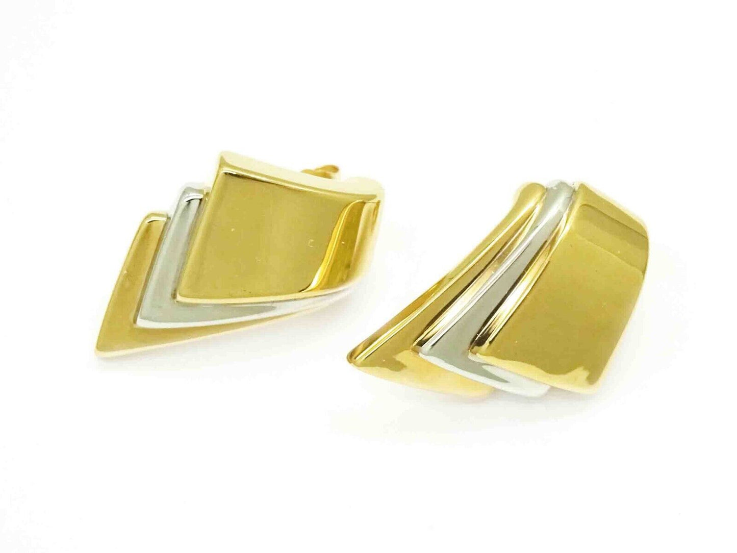 Geometric Step Design Two-Tone Drop Earrings 14k Yellow & White Gold