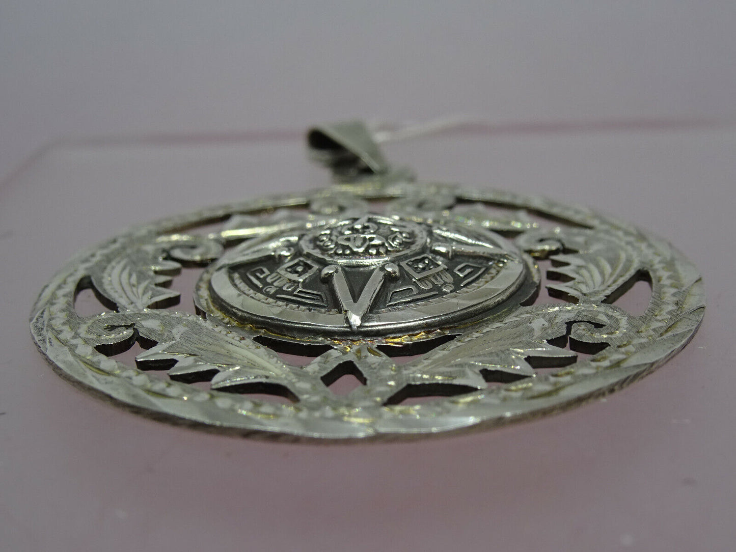 Vintage Taxco Mexico Sterling Silver Aztec Mayan Sun Calendar Pendant