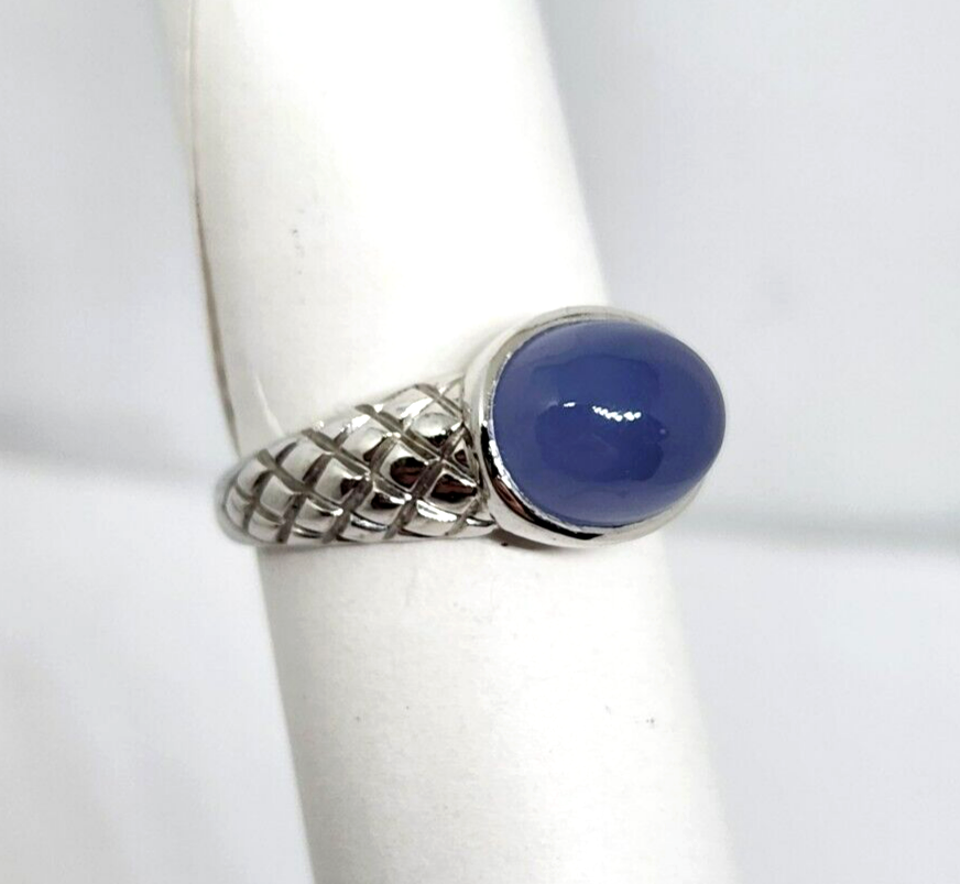 4.6ct Blue Chalcedony 10k White Gold Snakeskin Design Ring, Size 9