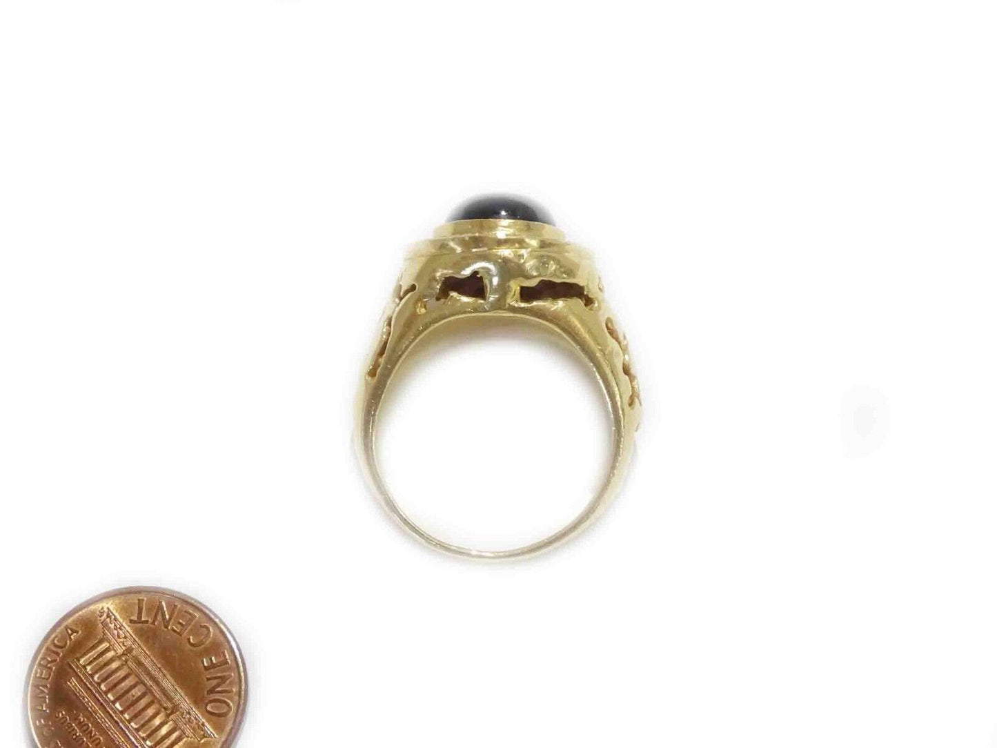 Men's Large Black Star Sapphire & Diamond Halo Ring 14k Gold Size 9