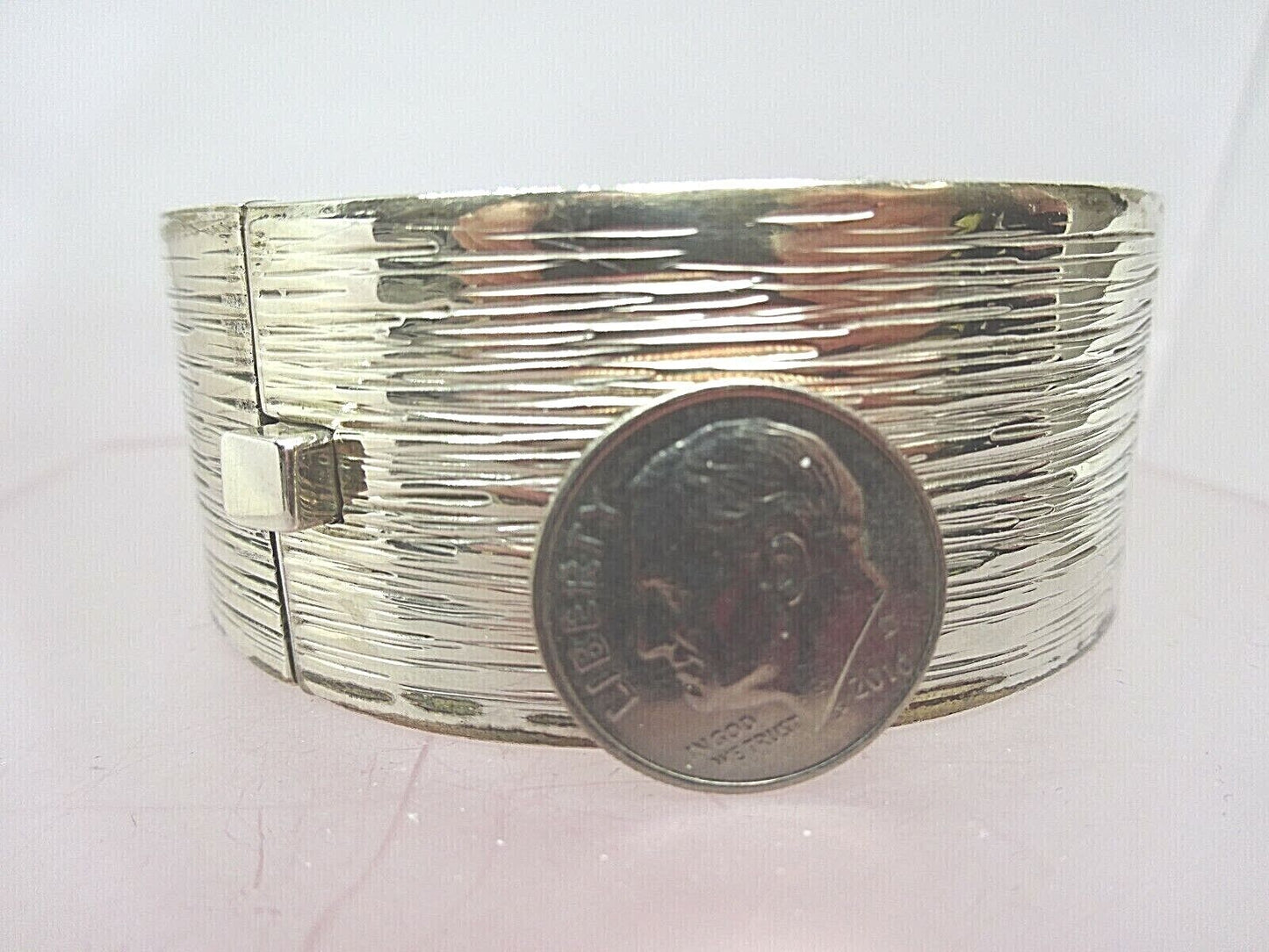 Mexican Large Heavy Sterling Silver Hinged Bangle Cuff Bracelet