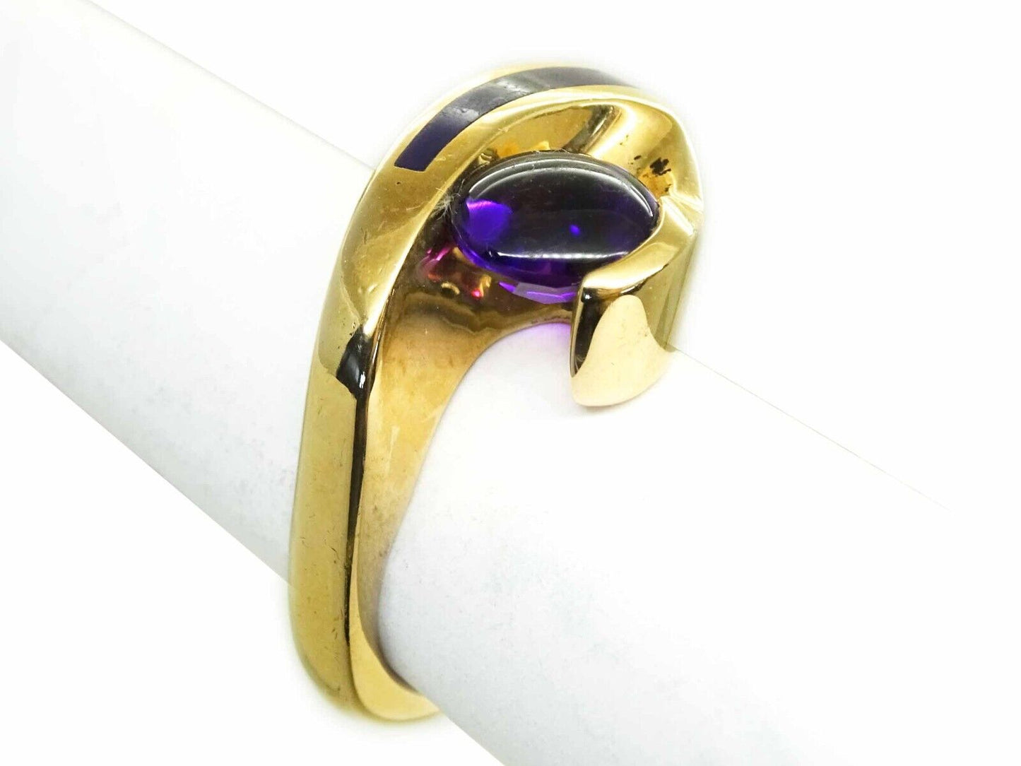 Natural Amethyst & Sugilite Inlay Euro Shank Ring 14k Gold Size 6.5