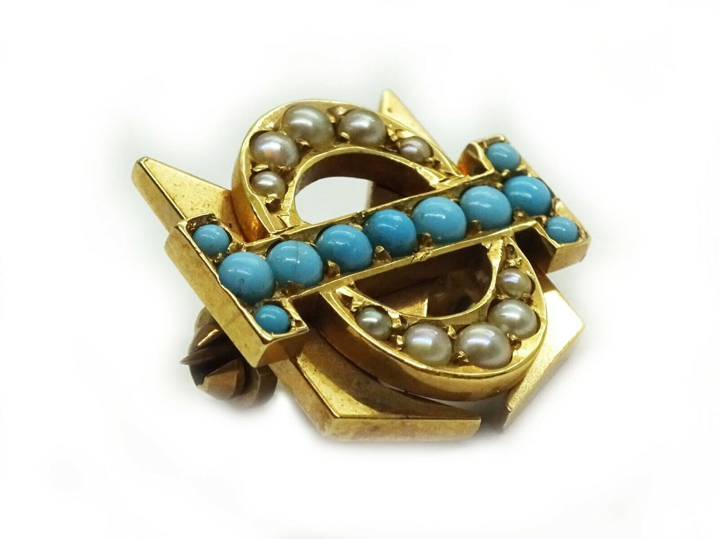 Antique 1911 Phi Sigma Fraternity/Sorority Pin 14k Gold Seed Pearls & Turquoise