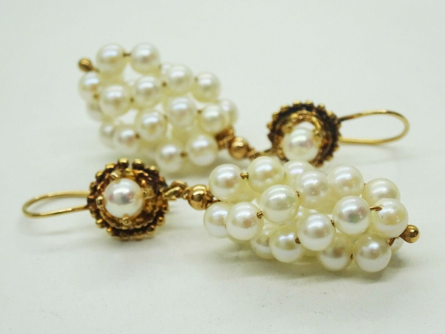 Estate Cluster Akoya Pearl Earrings & Ring Set 14k Gold Size 7